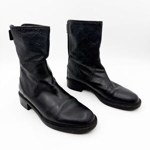 Gucci GG Monogram Black Leather Combat Moto Boots EU 38 US 8